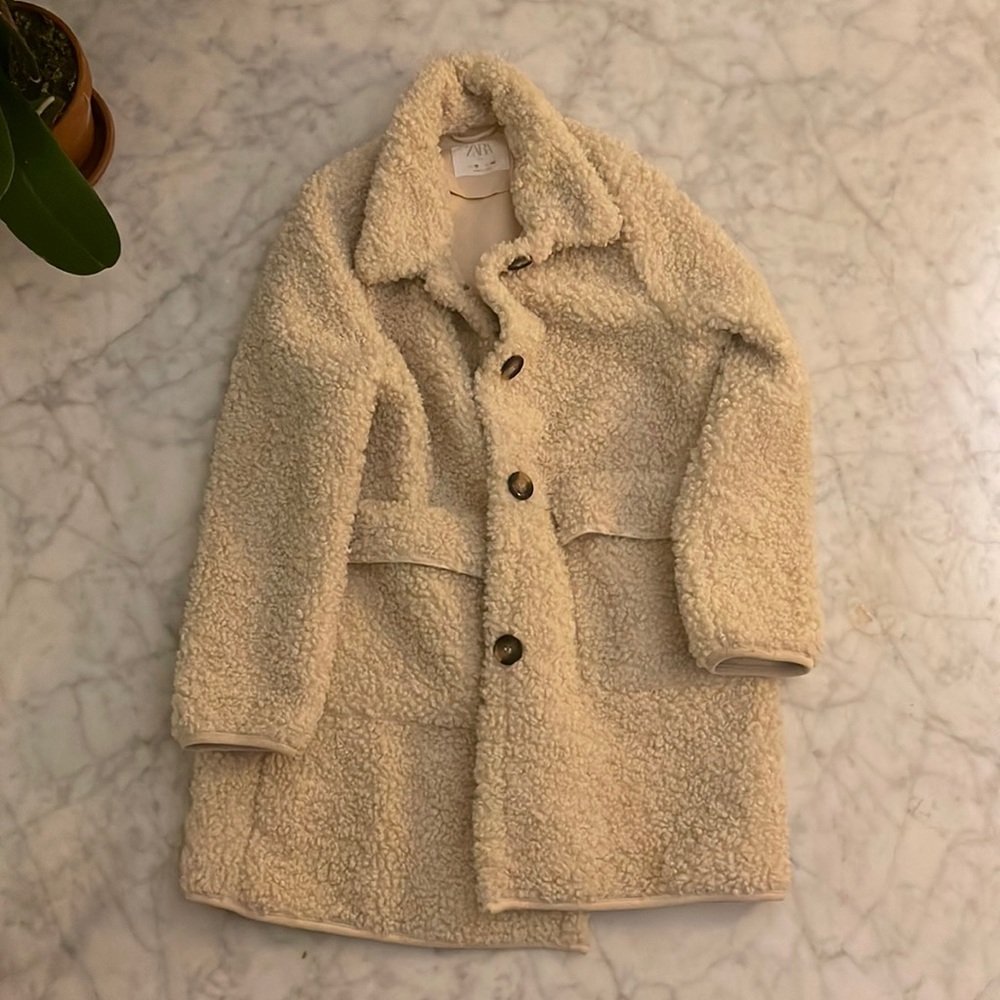 Zara Girls Fuzzy Beige Coat - Size 10 Girls